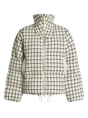 Varley Eugene Check Short Puffer in Egret Mono Check