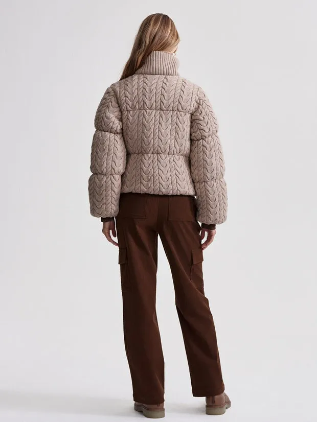 Varley Reggie Cable Knit Puffer in Light Taupe