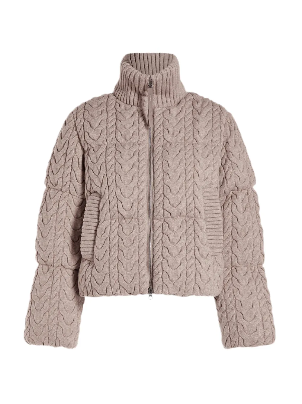 Varley Reggie Cable Knit Puffer in Light Taupe