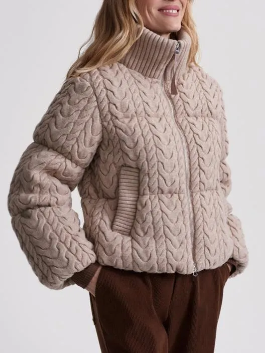 Varley Reggie Cable Knit Puffer in Light Taupe