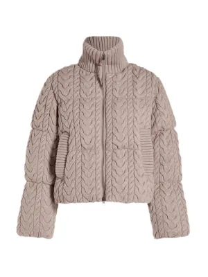 Varley Reggie Cable Knit Puffer in Light Taupe