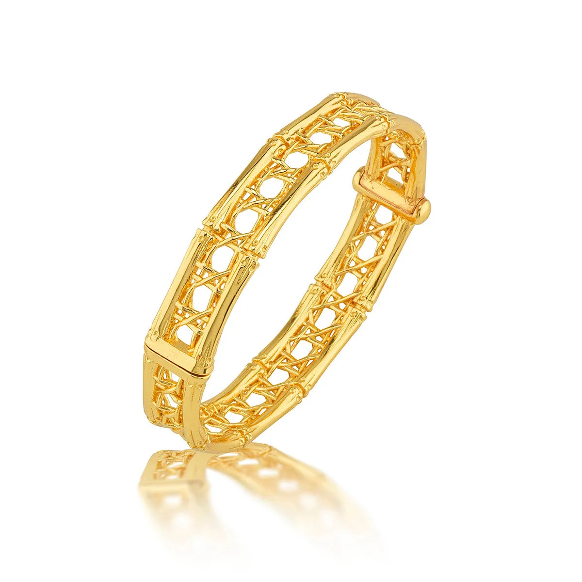 Veranda Caning Hinged Bangle, S/M - Gold