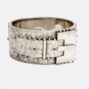 Victorian Oversized Sterling Silver Buckle Bangle