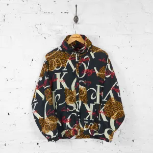 Vintage Animal Print Letters Windbreaker Jacket - Black - M