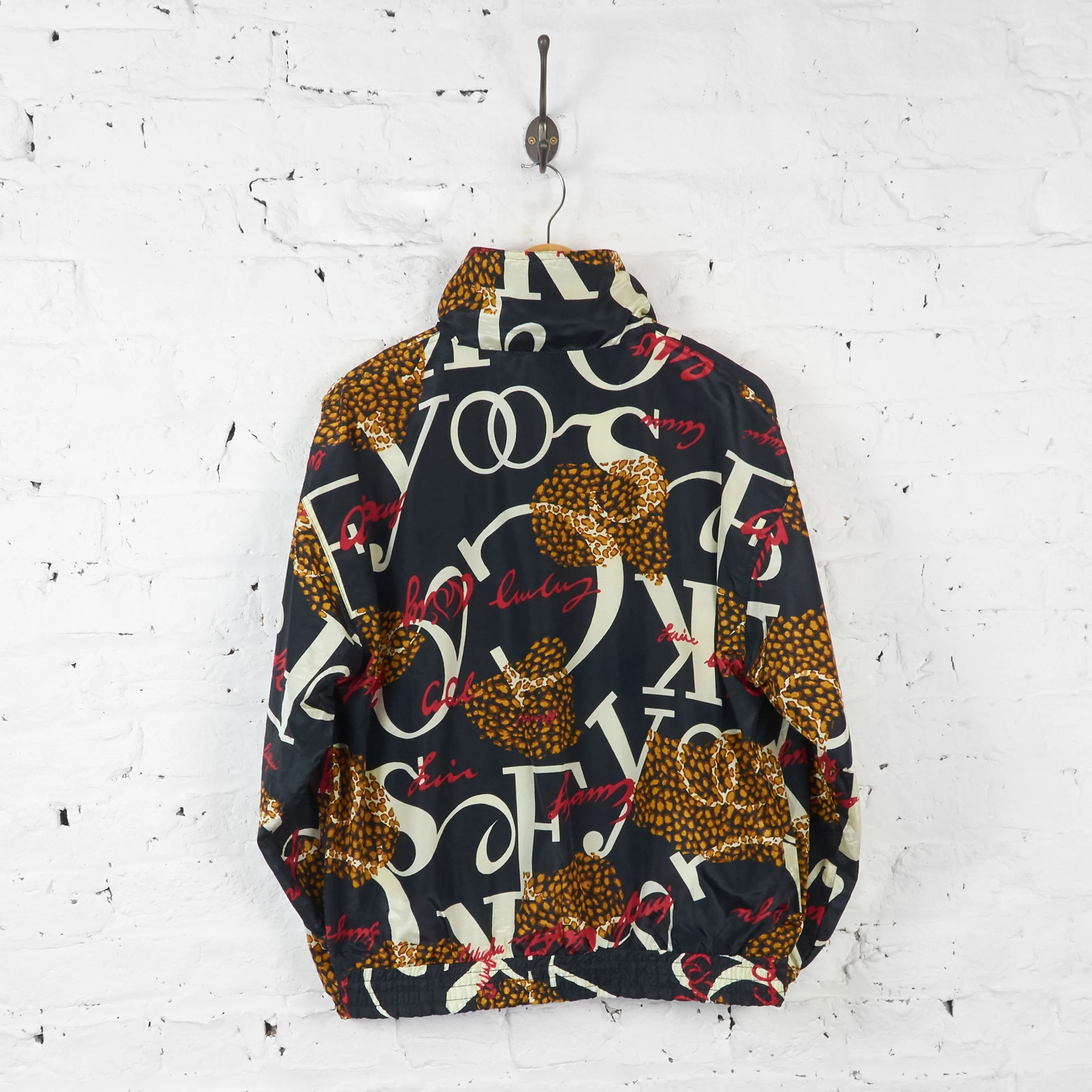 Vintage Animal Print Letters Windbreaker Jacket - Black - M
