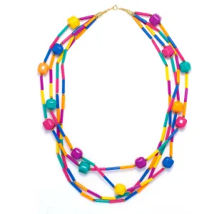 VINTAGE  MULTI STRAND GENUINE LUCITE PASTEL COLORS LONG BEADS NECKLACES # FW-N30488