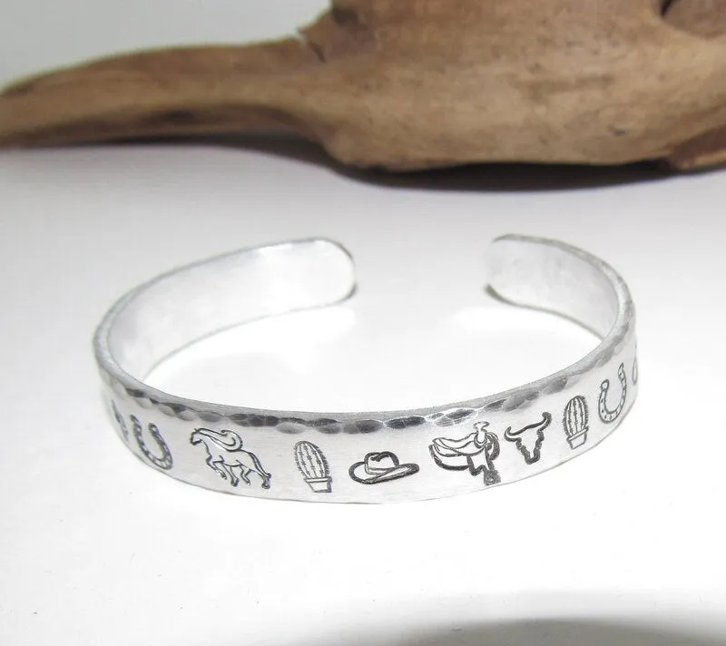 Western theme Personalized Adjustable stamped cuff bracelet, inspiration rings, adjustable silver ring, stamped jewelry, boho mountain ring