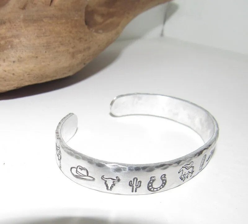 Western theme Personalized Adjustable stamped cuff bracelet, inspiration rings, adjustable silver ring, stamped jewelry, boho mountain ring