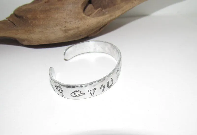 Western theme Personalized Adjustable stamped cuff bracelet, inspiration rings, adjustable silver ring, stamped jewelry, boho mountain ring