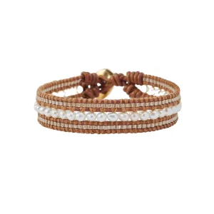 White Freshwater Pearl Leather 6" Bracelet