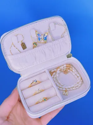 White Leather Zip Jewelry Case