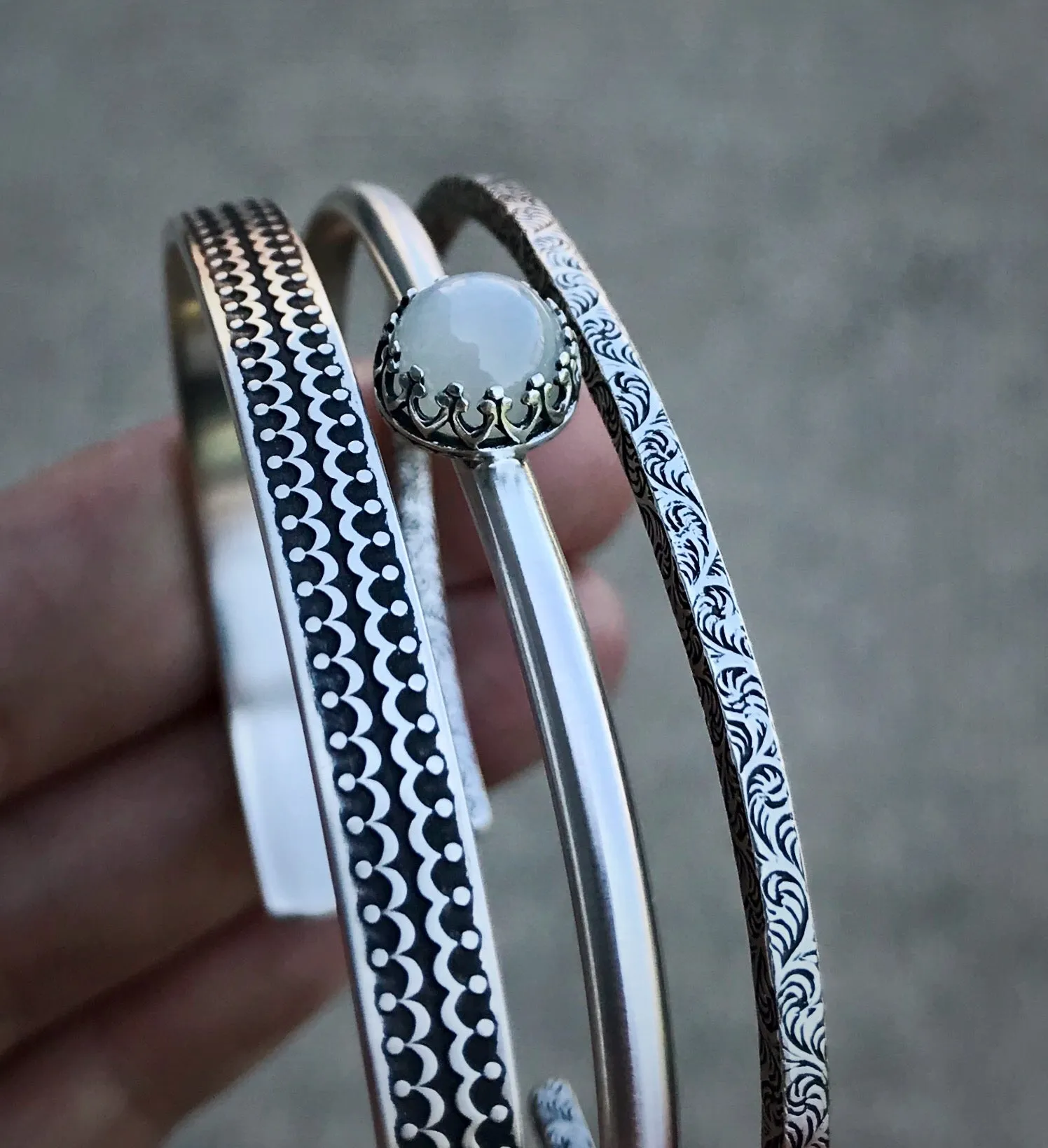 White Moonstone Stacker Cuff Set