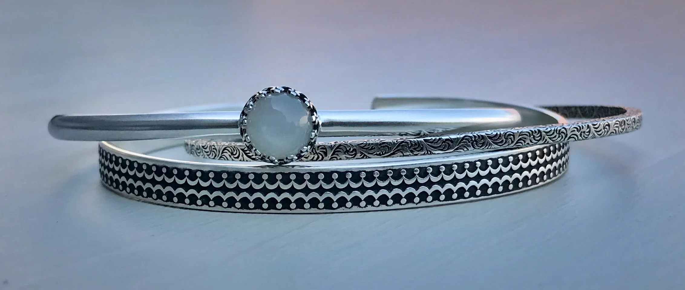 White Moonstone Stacker Cuff Set