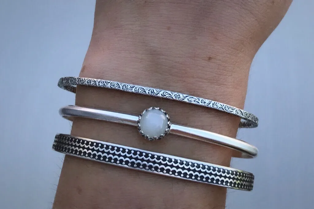 White Moonstone Stacker Cuff Set