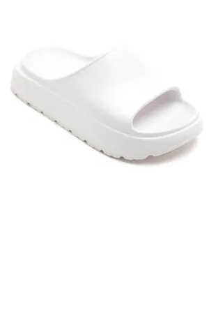 WHITE PLATFORM SLIP ON SLIDES SUMMER SANDALS