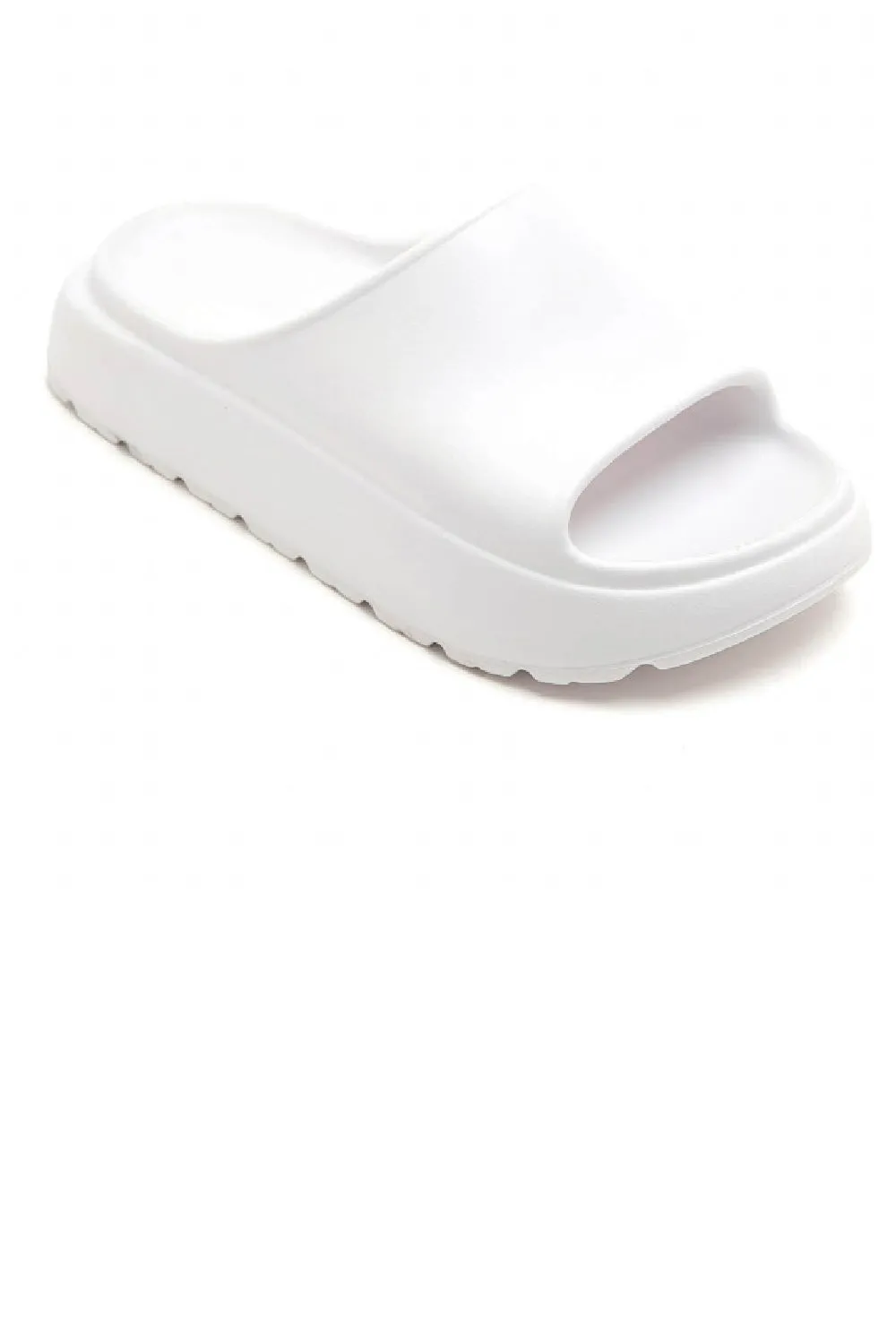 WHITE PLATFORM SLIP ON SLIDES SUMMER SANDALS