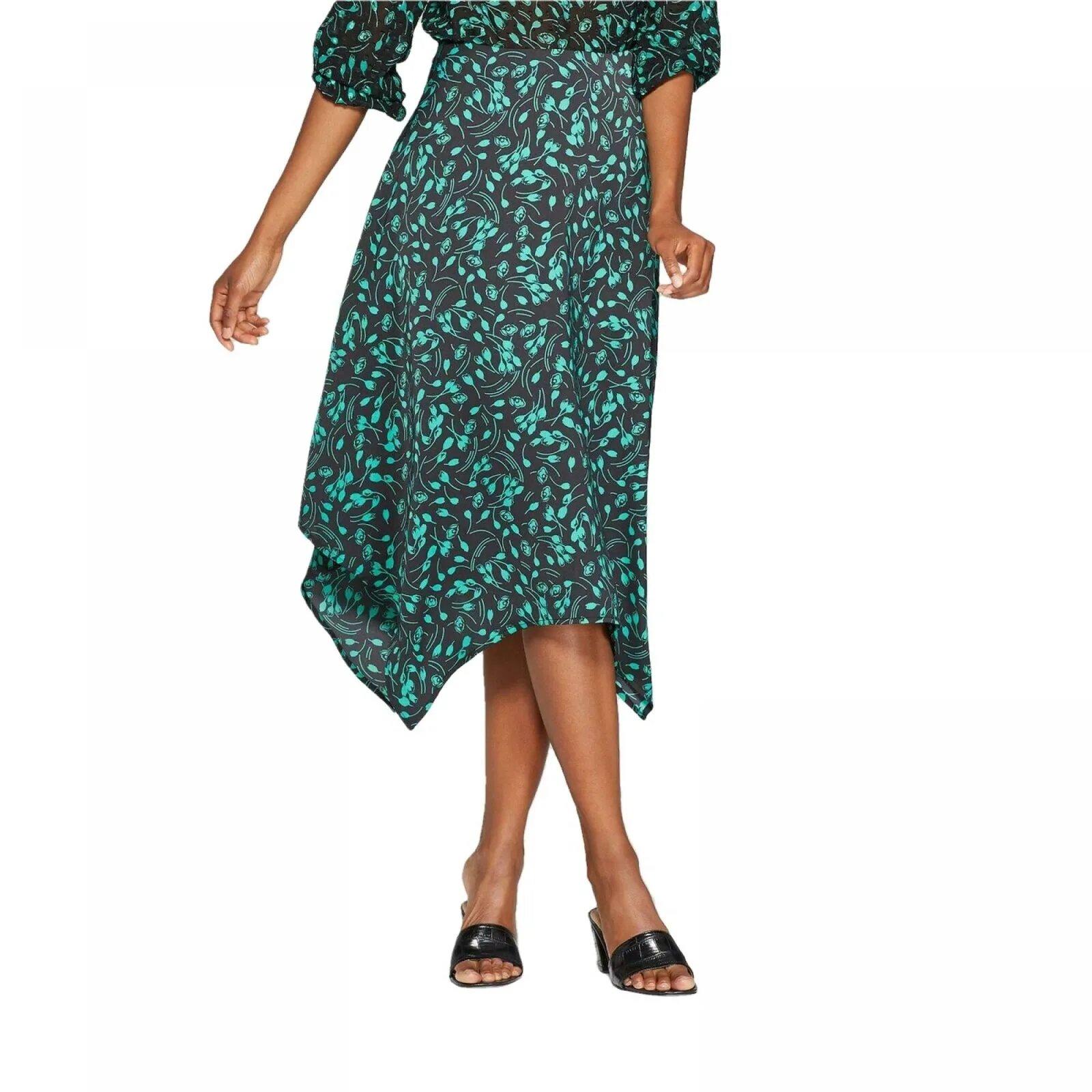 Who What Wear Women's Floral Print Mid-Rise Scarf Hem Midi Skirt