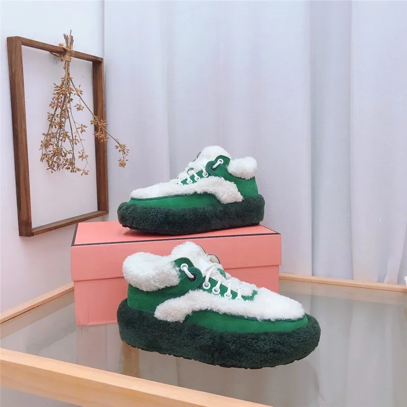 Winter color matching full wool design women's flat shoes