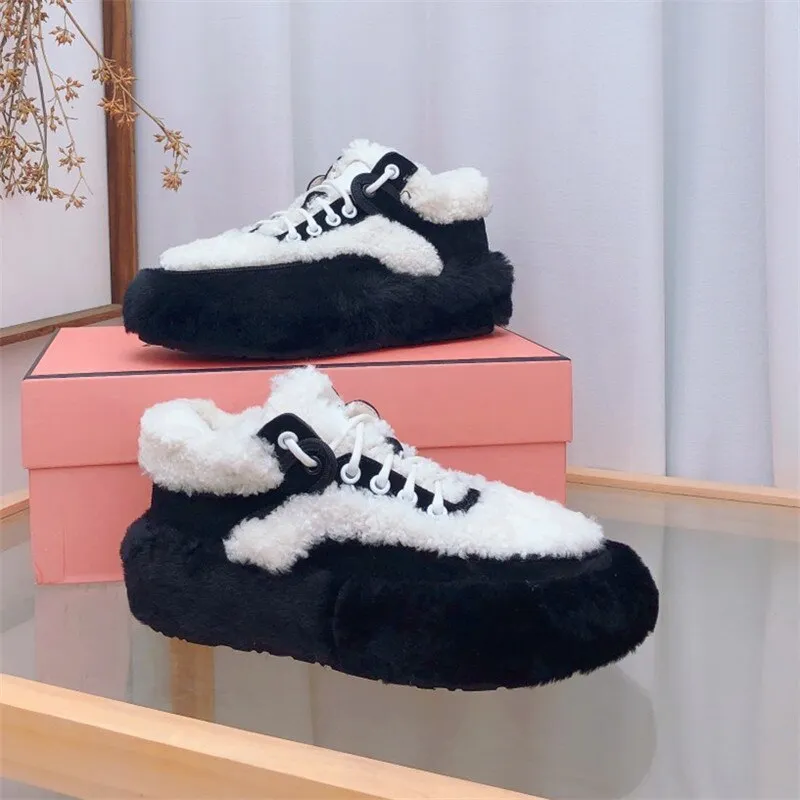 Winter color matching full wool design women's flat shoes