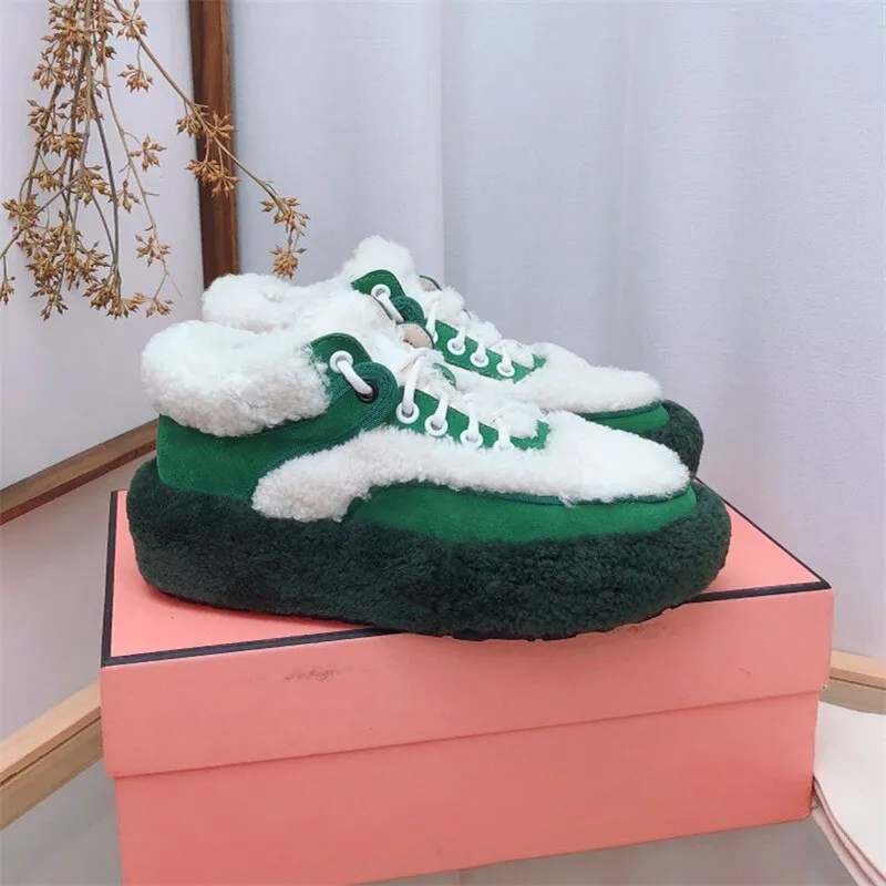 Winter color matching full wool design women's flat shoes