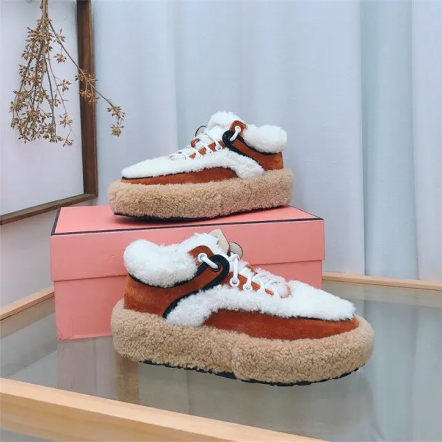 Winter color matching full wool design women's flat shoes