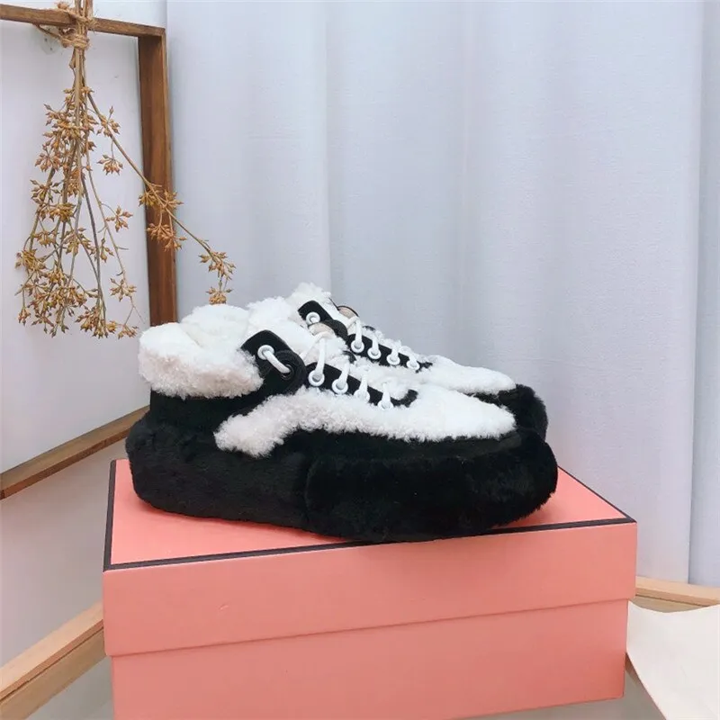 Winter color matching full wool design women's flat shoes