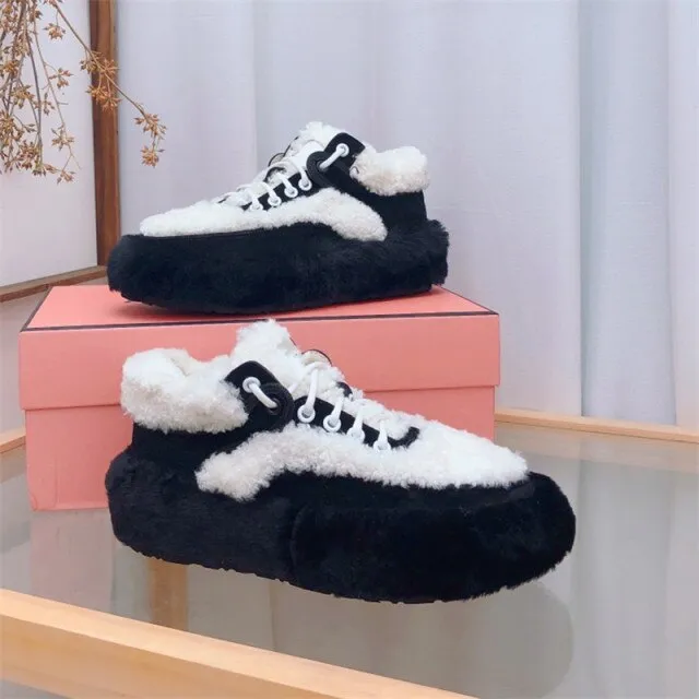 Winter color matching full wool design women's flat shoes