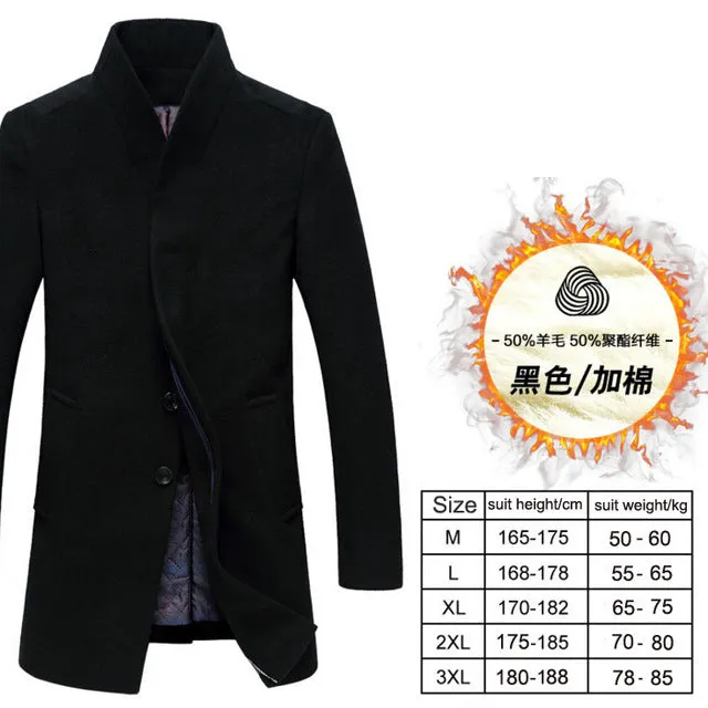Winter wool coat men long sections thick woolen coats Mens Casual Fashion Jacket casaco masculino palto peacoat overcoat