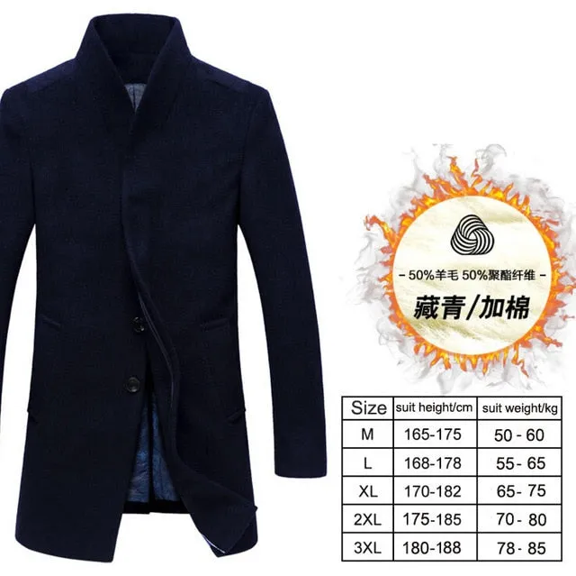 Winter wool coat men long sections thick woolen coats Mens Casual Fashion Jacket casaco masculino palto peacoat overcoat