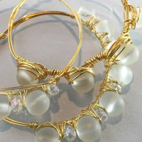 Wire Wrapped 7 Matte Crystal Stone Bracelet