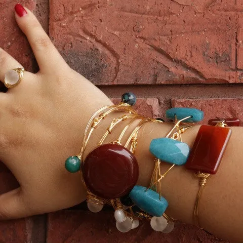 Wire Wrapped 7 Matte Crystal Stone Bracelet