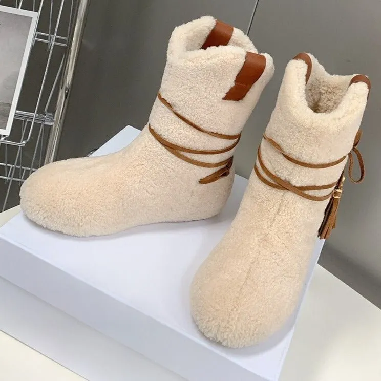 Woman Cross-tied Snow Boots Flats Knee High Boots