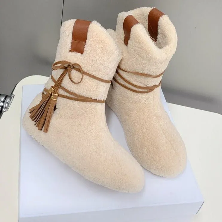 Woman Cross-tied Snow Boots Flats Knee High Boots