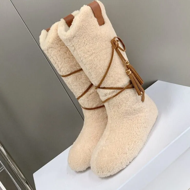 Woman Cross-tied Snow Boots Flats Knee High Boots