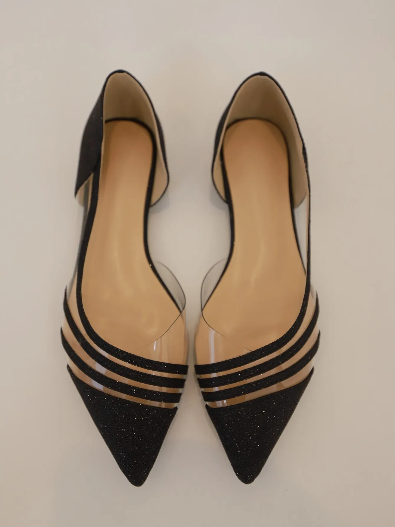 Women Clear Detail Glitter Decor Flats, Fashionable Point Toe Flat Shoes