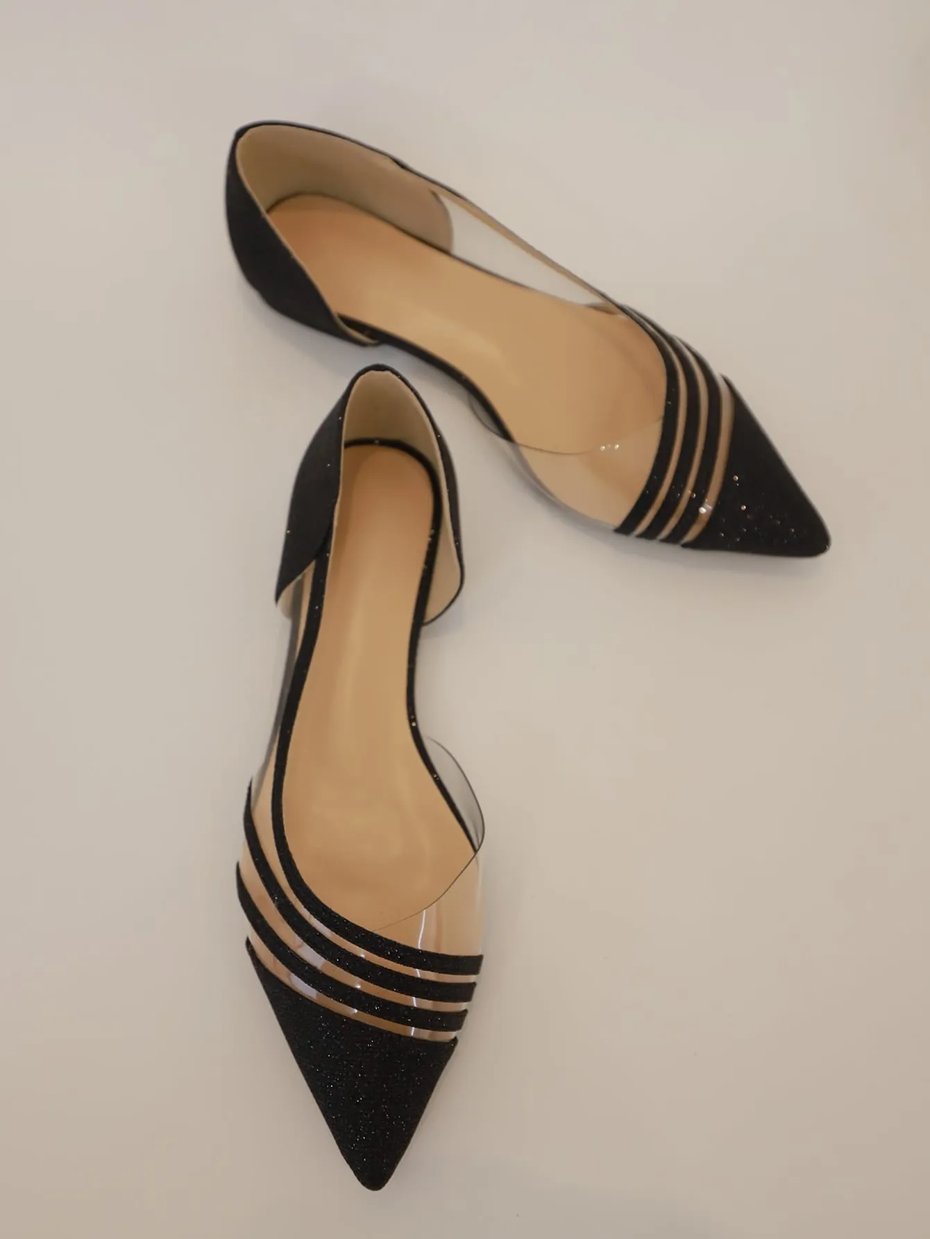 Women Clear Detail Glitter Decor Flats, Fashionable Point Toe Flat Shoes