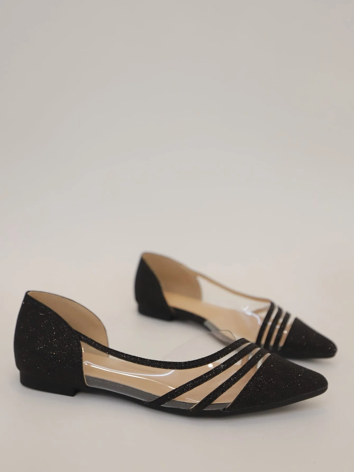 Women Clear Detail Glitter Decor Flats, Fashionable Point Toe Flat Shoes