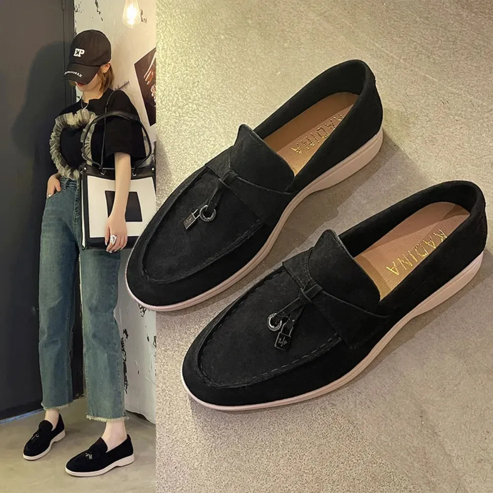 Women Flats Shoes Platform Suede Loafers Shoes Casual Ladies Walking Non Slip