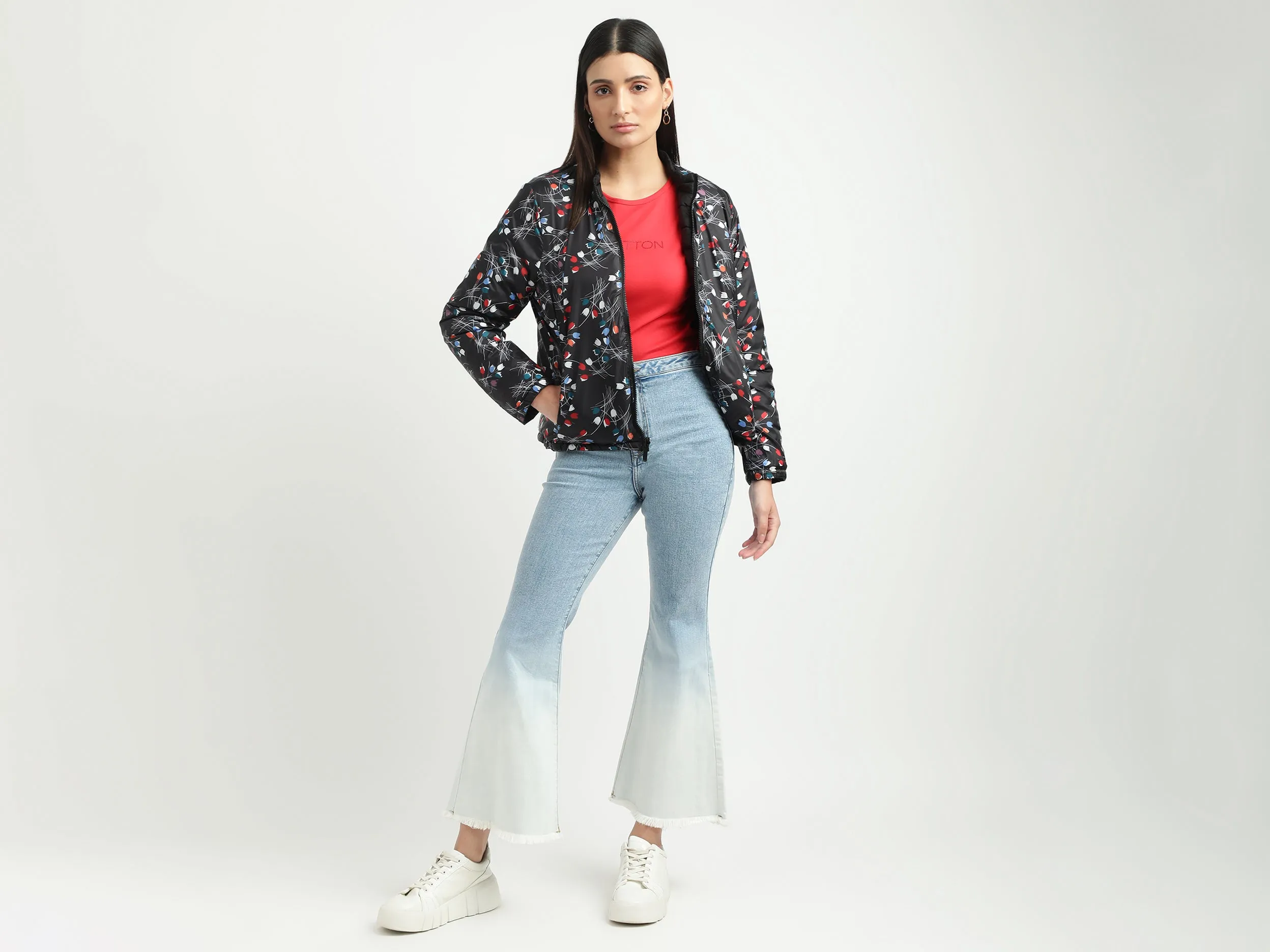 Women Quilted High Neck Reversible Jacket