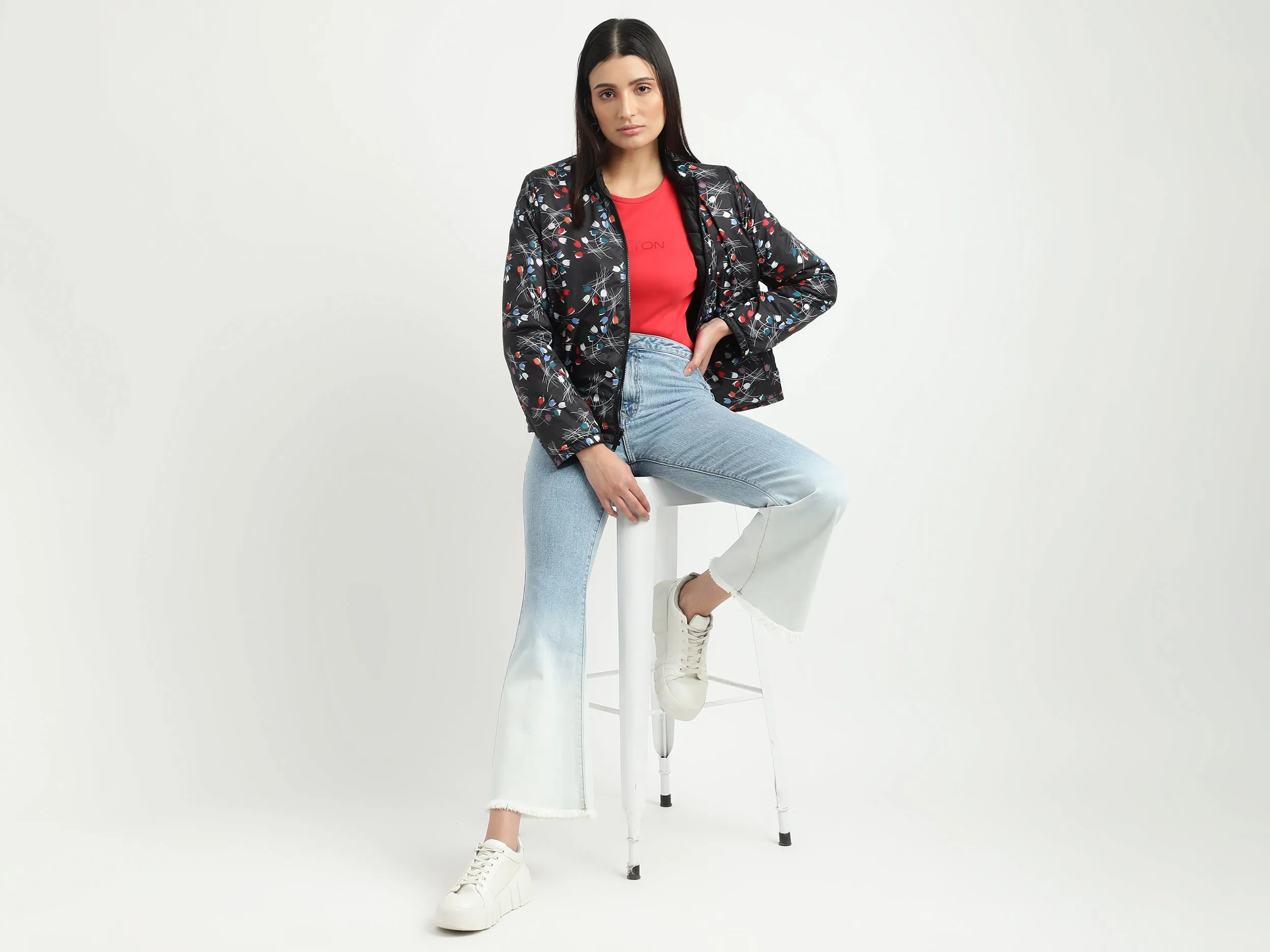 Women Quilted High Neck Reversible Jacket