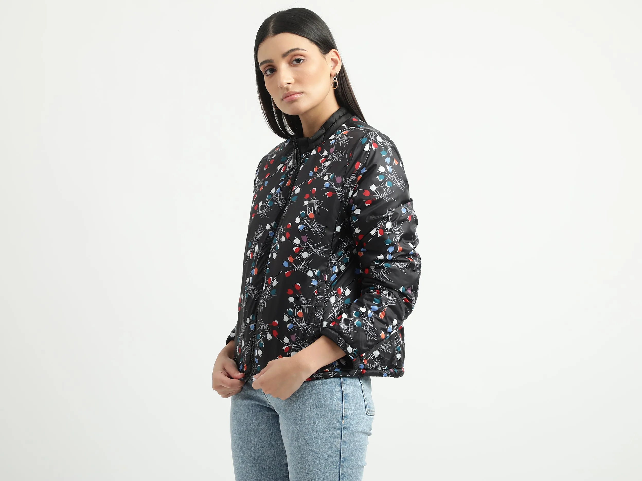 Women Quilted High Neck Reversible Jacket