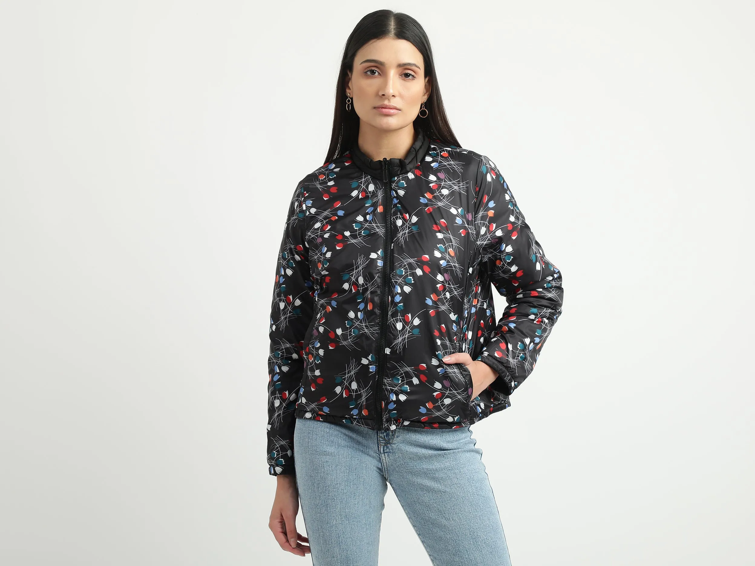 Women Quilted High Neck Reversible Jacket