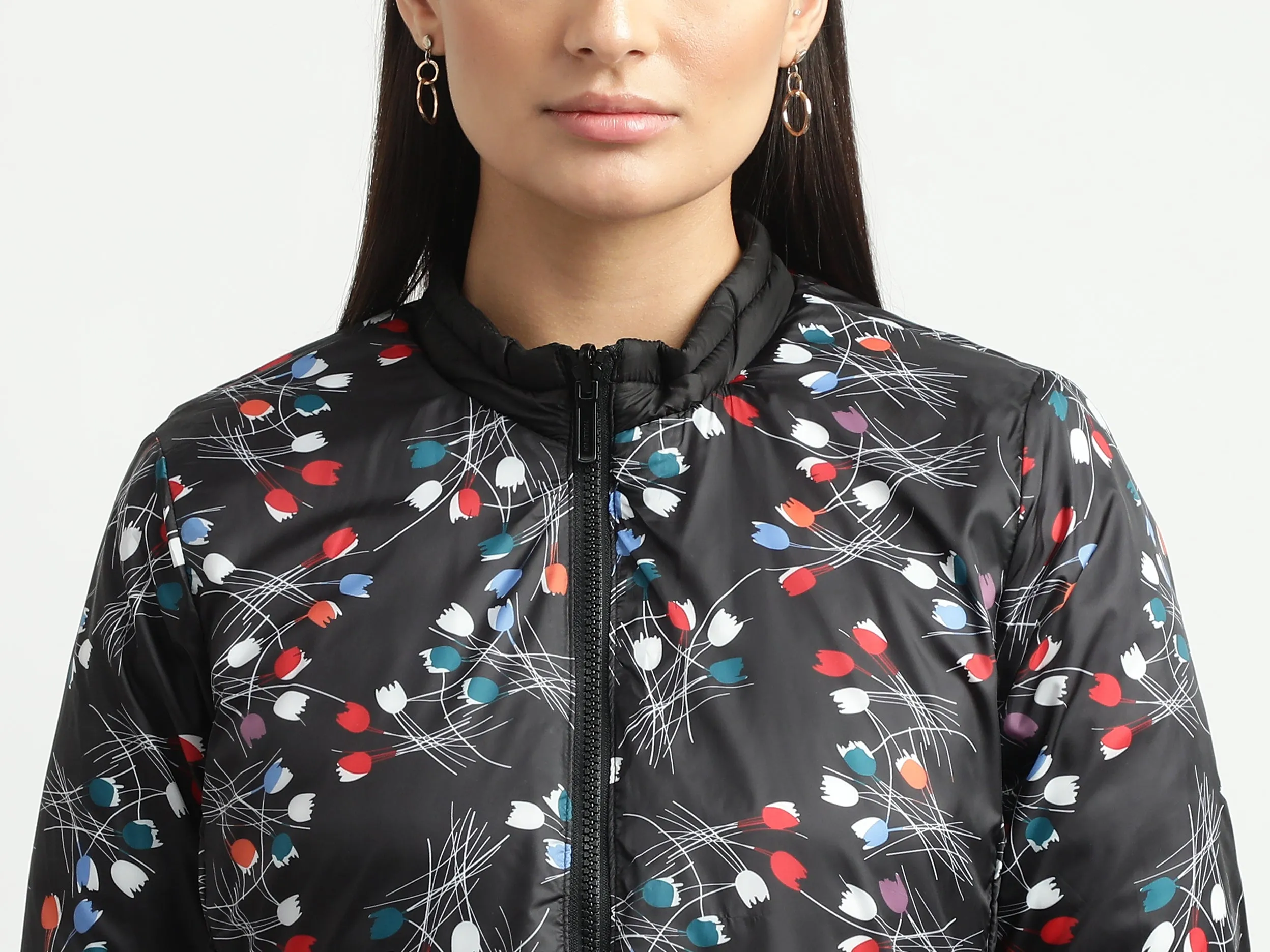 Women Quilted High Neck Reversible Jacket