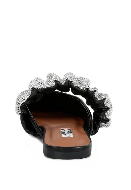 Women's Diamante Strap Flat Pointed Toe Mules