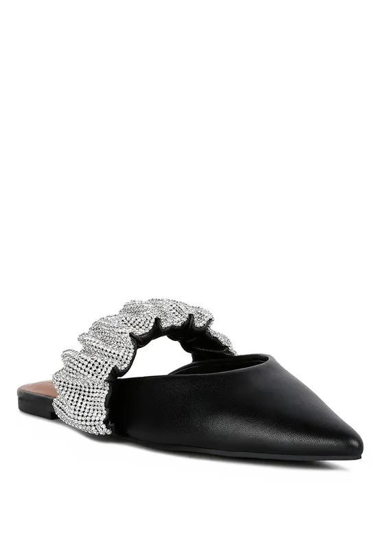 Women's Diamante Strap Flat Pointed Toe Mules