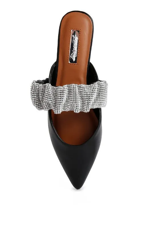 Women's Diamante Strap Flat Pointed Toe Mules