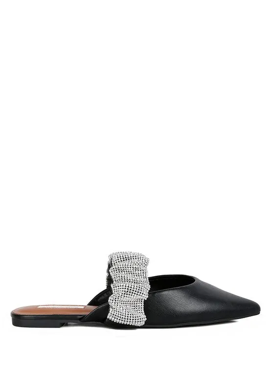 Women's Diamante Strap Flat Pointed Toe Mules