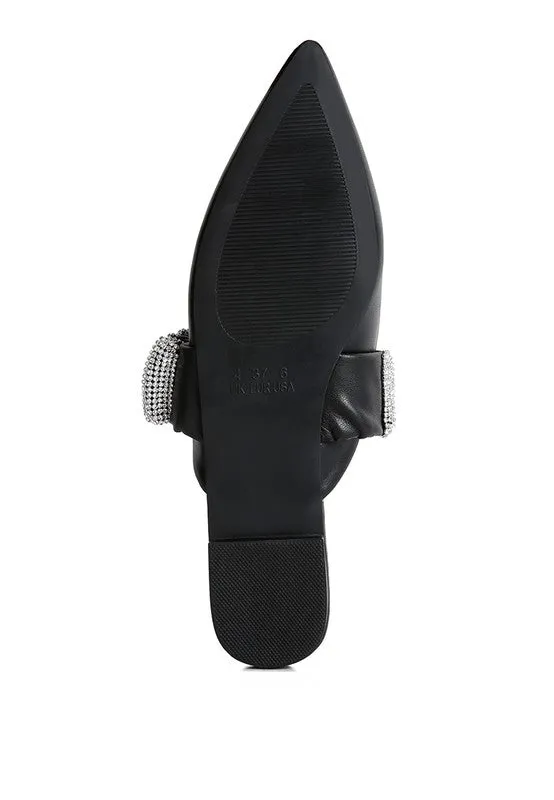 Women's Diamante Strap Flat Pointed Toe Mules
