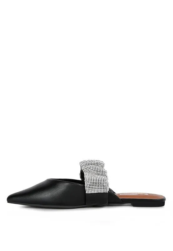 Women's Diamante Strap Flat Pointed Toe Mules