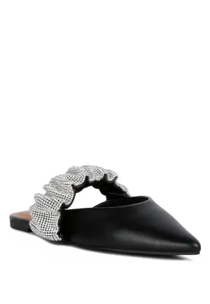 Women's Diamante Strap Flat Pointed Toe Mules